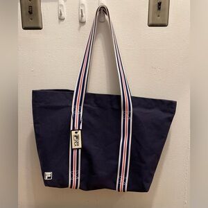 FILA Navy Canvas Tote Bag Red White Blue Stripes